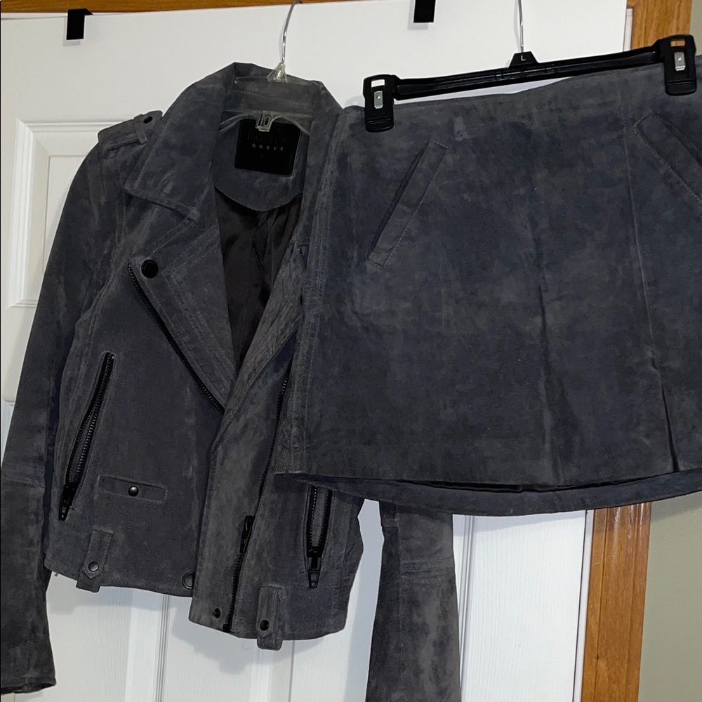 Blank NYC Gray Suede Jacket and Skirt Set
